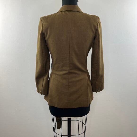 THEBE MAGUGU Green Brown Cotton Notched Lapel Side Tie Career Blazer Jacket XS - Picture 6 of 10